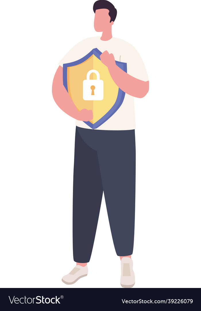 Man with cyber security shield
