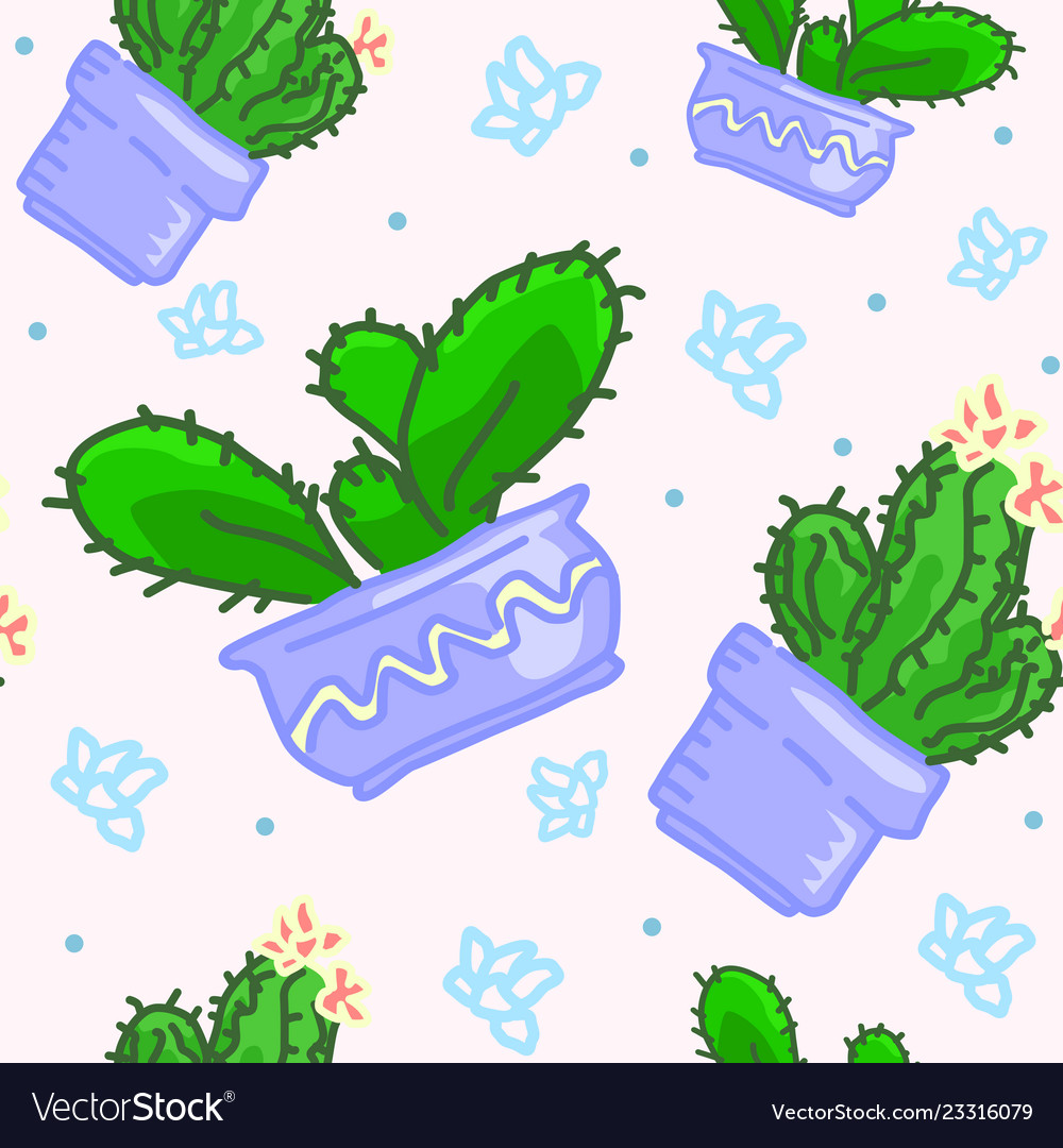 Seamless pattern of drawn cactus vector image Seamless pattern of drawn cactus