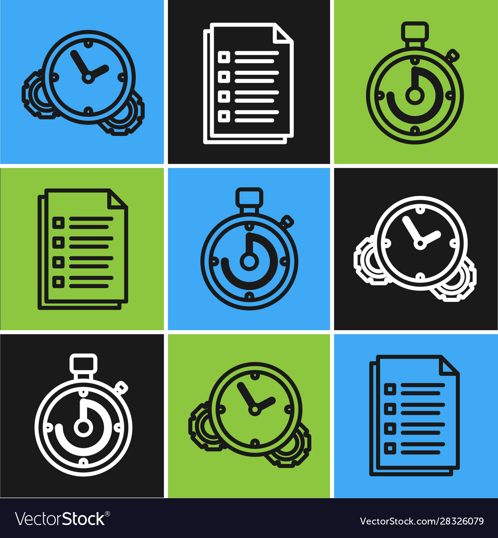 Set line time management briefcase and file vector image Set line time management briefcase and file