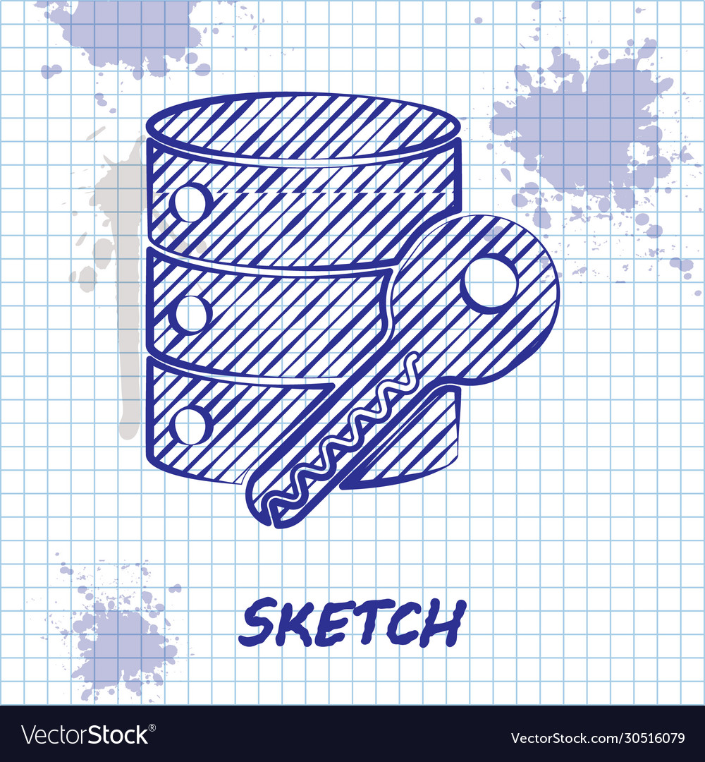 Sketch line server security with key icon isolated vector image Sketch line server security with key icon isolated
