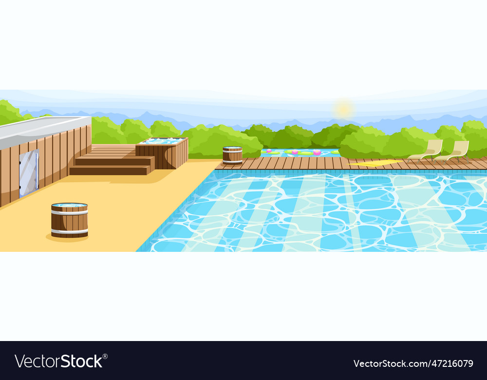 View of hotel with pool empty poolside vector image View of hotel with pool empty poolside