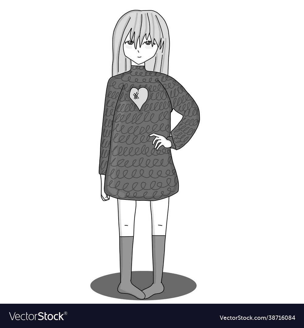 A anime drawing of a girl in a black sweater