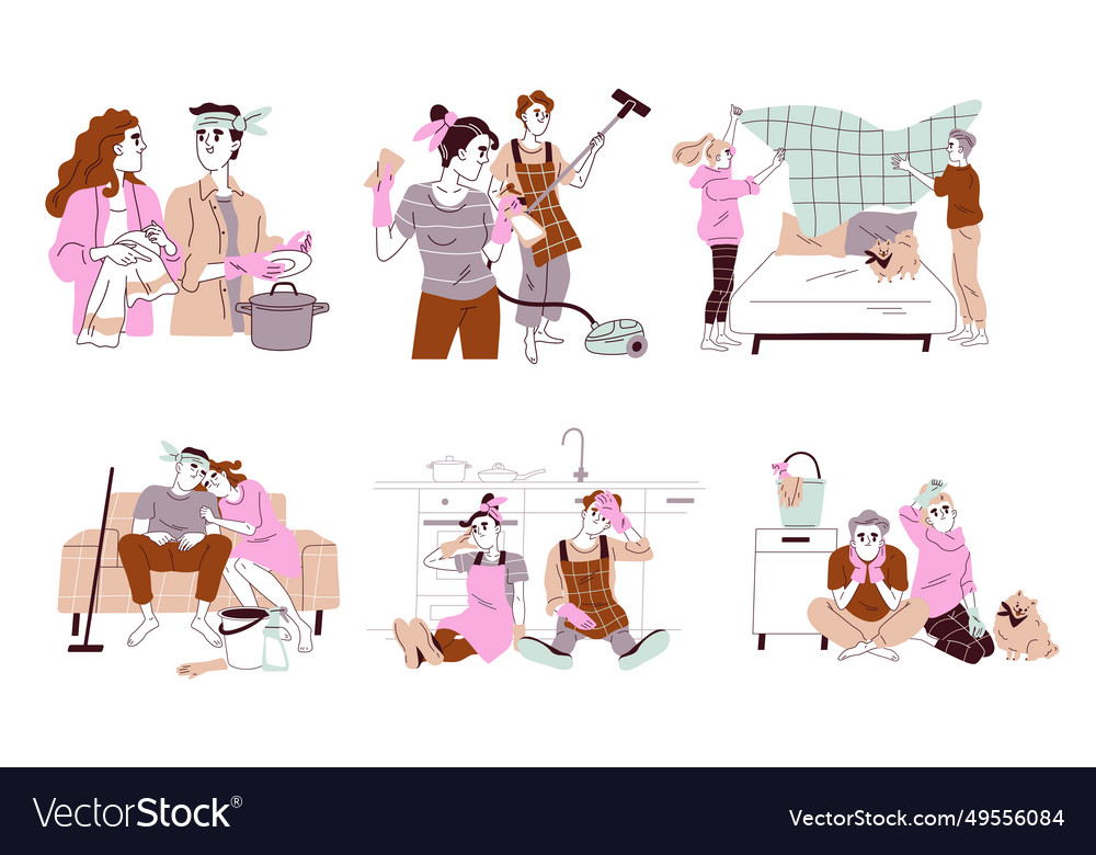 Couple engaged in household chores concept