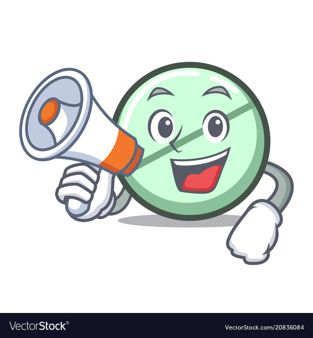 Drug Tablet Charakter mit Megaphone