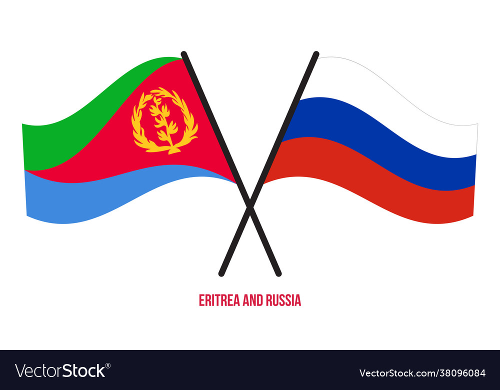 Eritrea and russia flags crossed waving flat