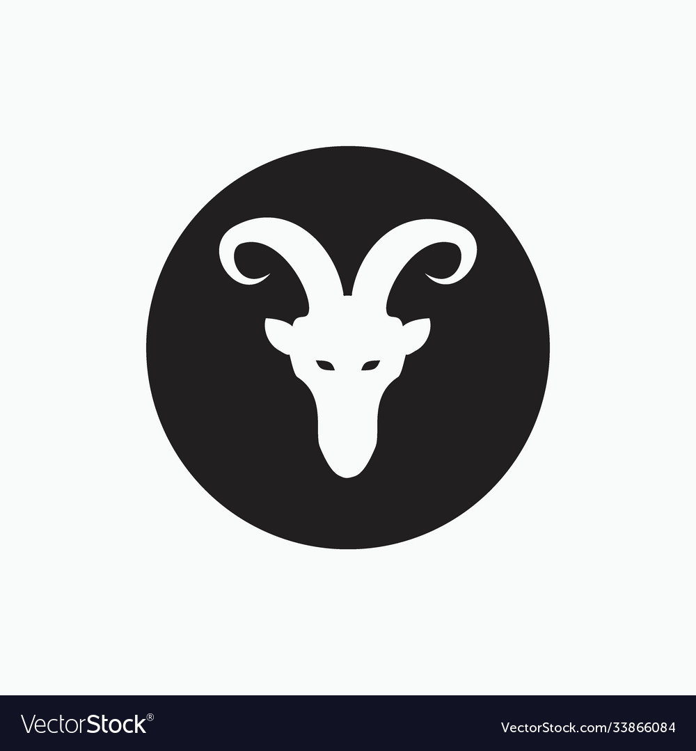 Face billy goat isolated on black circle