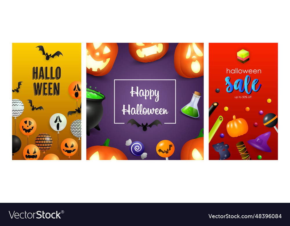 Happy halloween orange violet red banner set