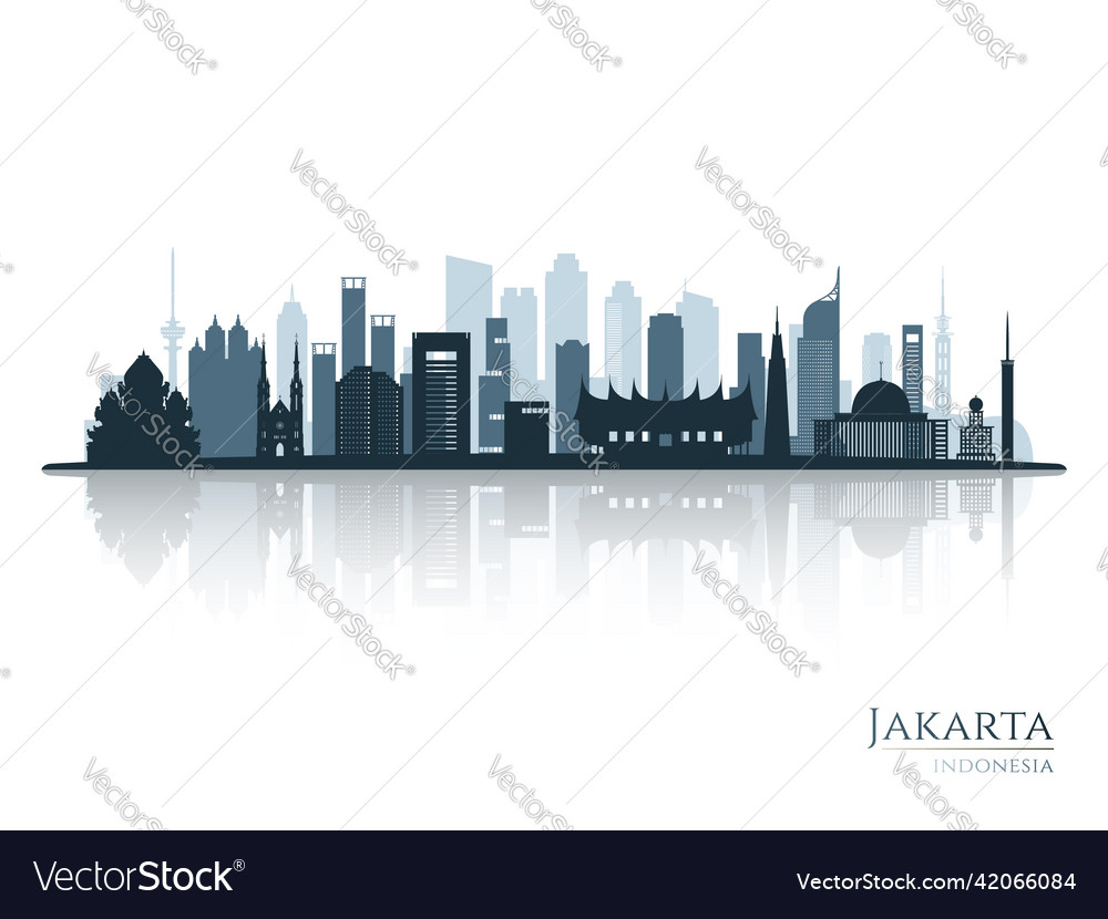 Jakarta skyline silhouette with reflection vector image Jakarta skyline silhouette with reflection