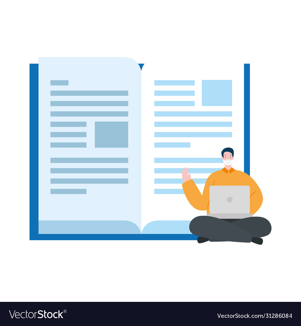 Man using face mask studying online Vector Image Man using face mask studying online