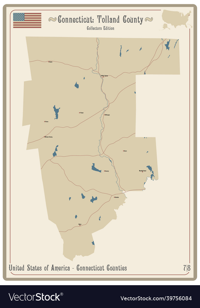 Map of tolland county in connecticut Royalty Free Vector