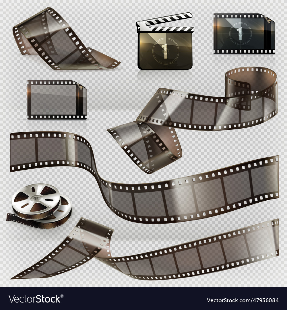 Old film strip with transparency 3d icon set