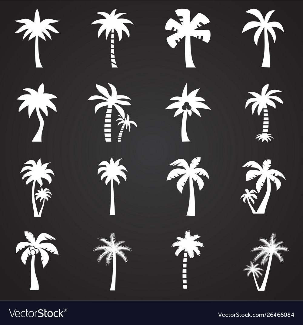 Palm tree related icon set on background