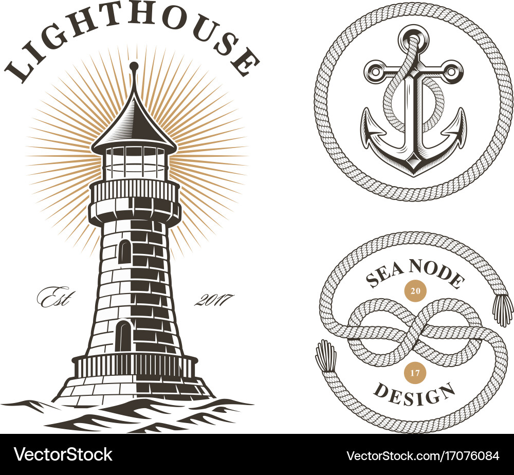 Set of vintage sea design elements Royalty Free Vector Image