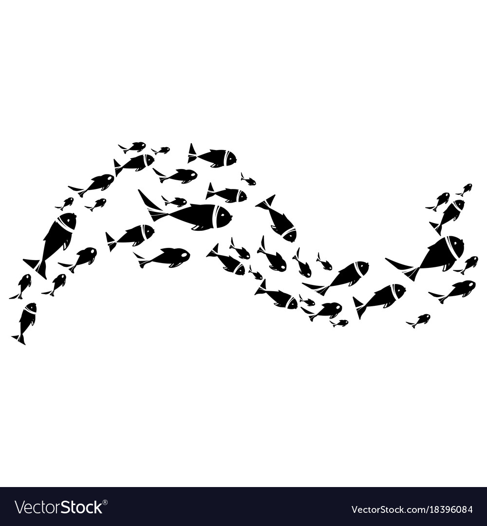 Silhouettes of groups sea fishes colony