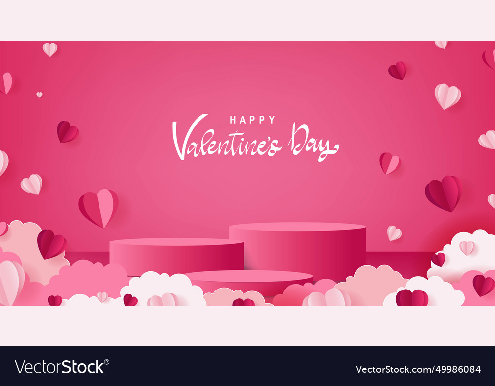 Valentines day postcard with pink podium Vector Image