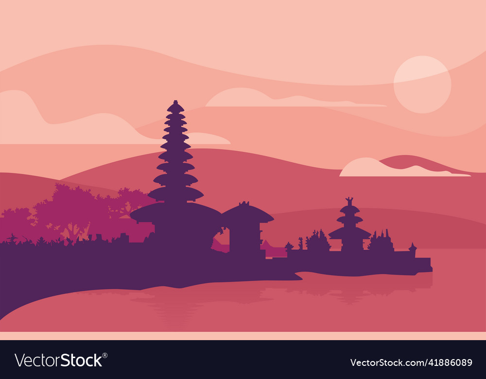 Bali iconic place pura ulun danu bratan Royalty Free Vector