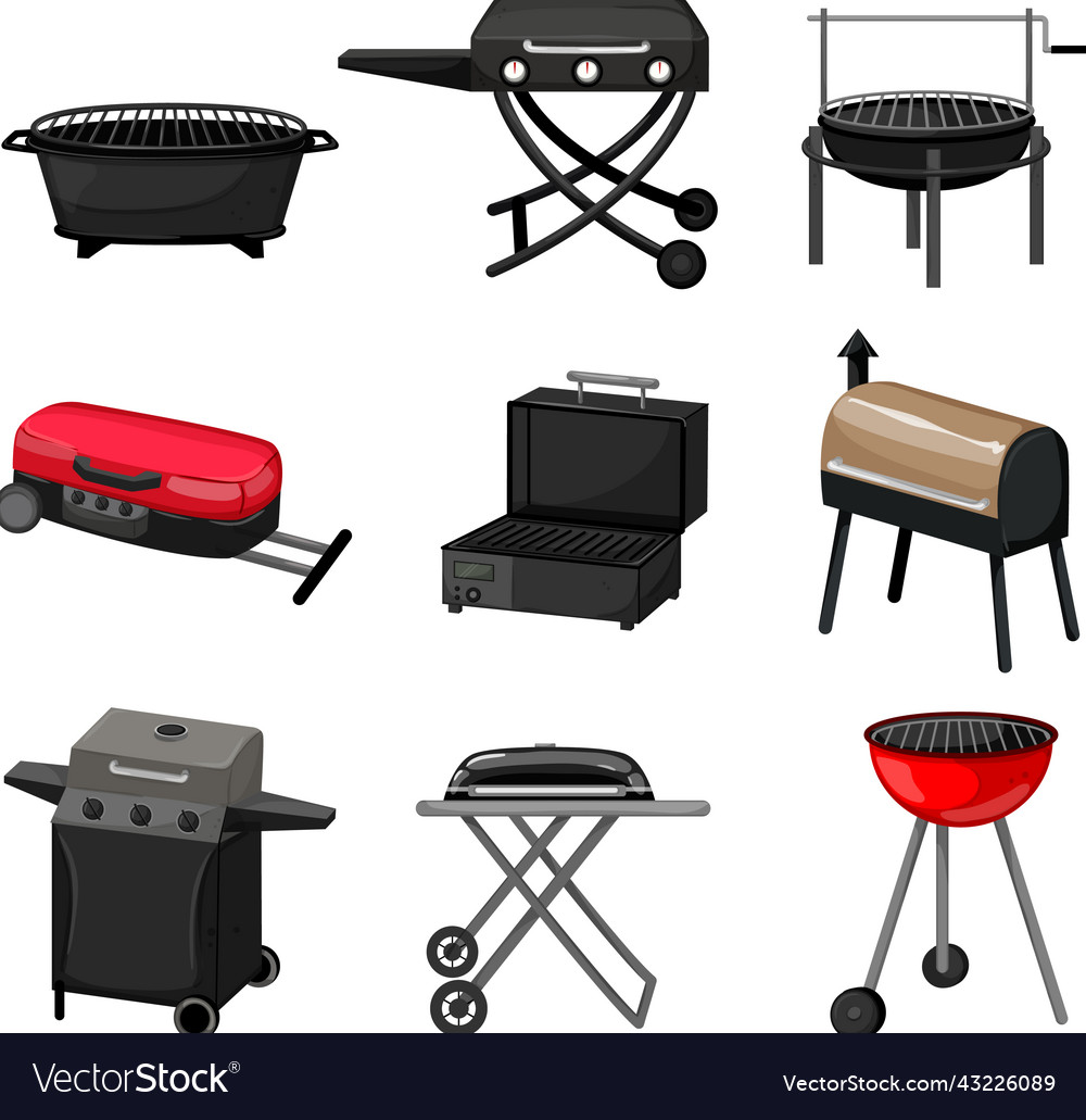 Barbecue grill set cartoon Royalty Free Vector Image