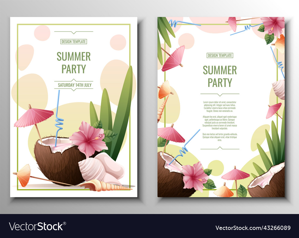 Flyer set with coconut cocktail vector image Flyer set with coconut cocktail