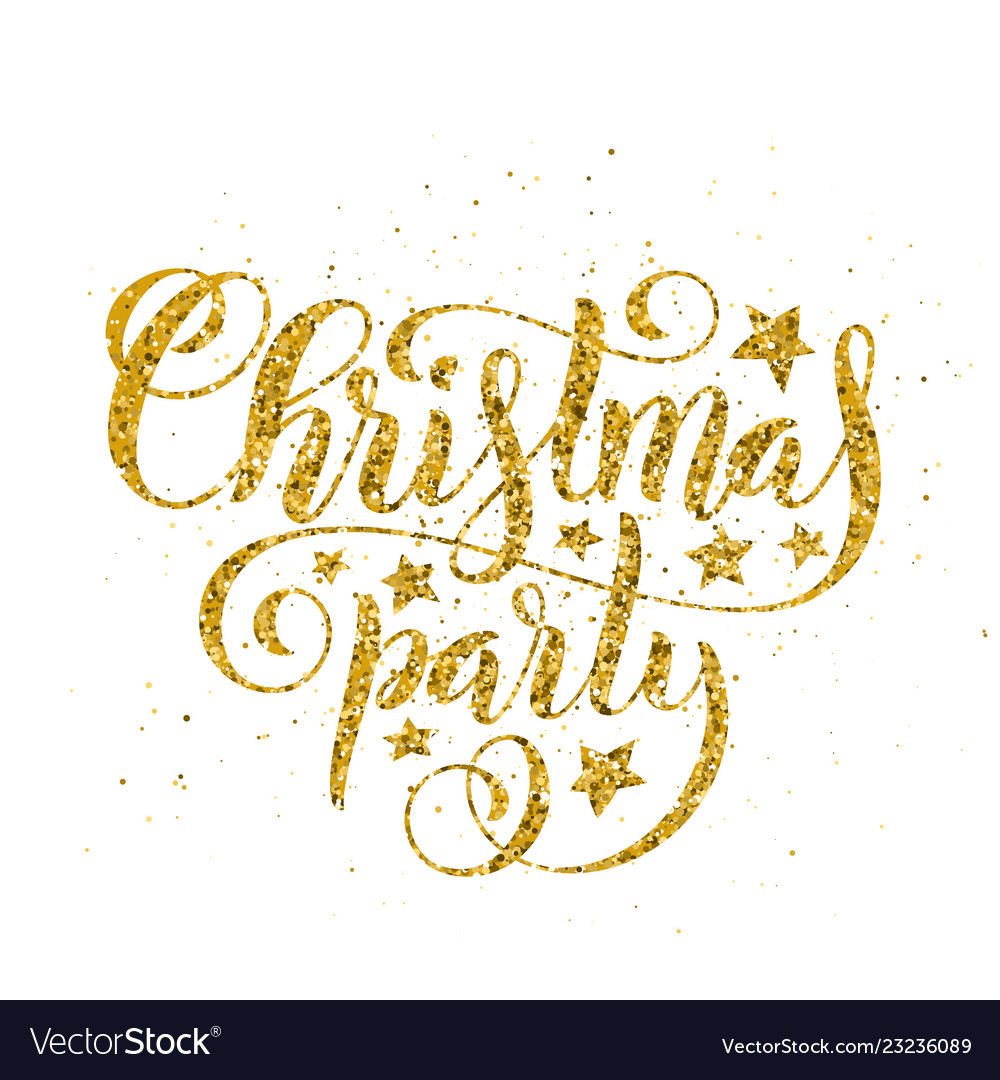 Gold merry christmas party handwritten lettering vector image Gold merry christmas party handwritten lettering