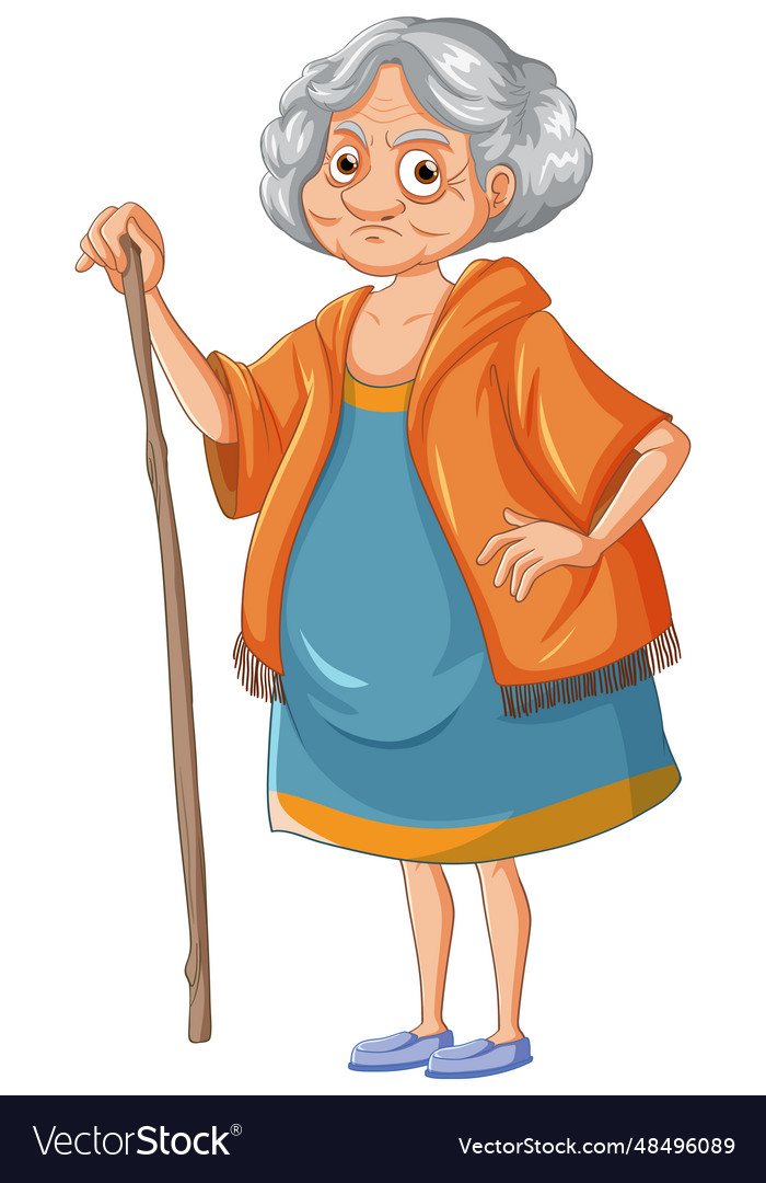 Grumpy old woman cartoon character with woody Vector Image