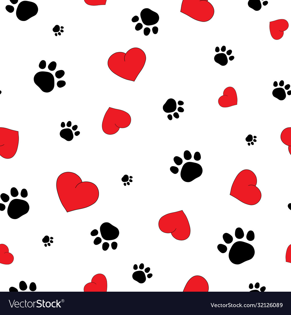 Hearts and paws seamless repeat pattern Royalty Free Vector