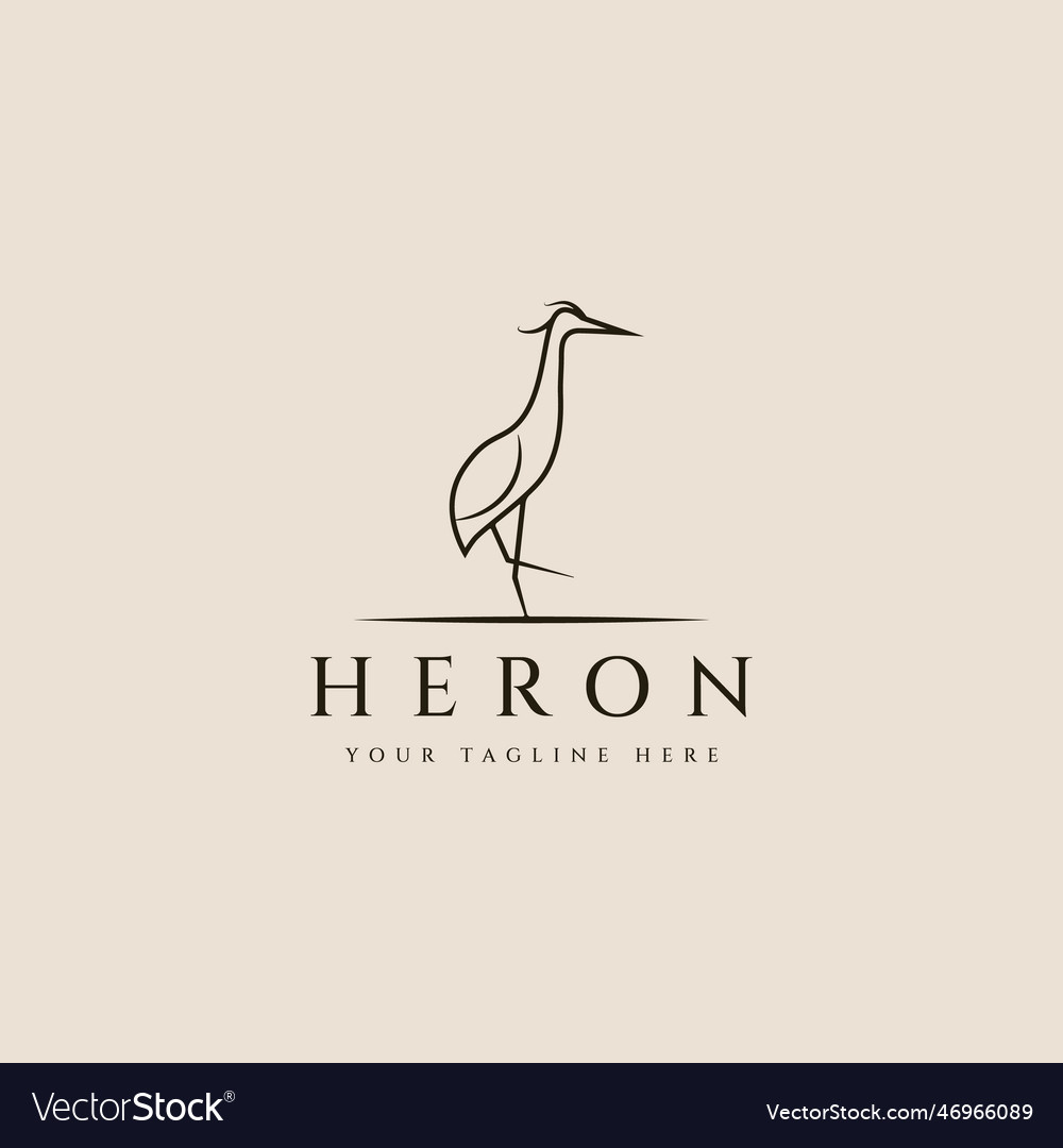 Heron bird with line art style logo icon design