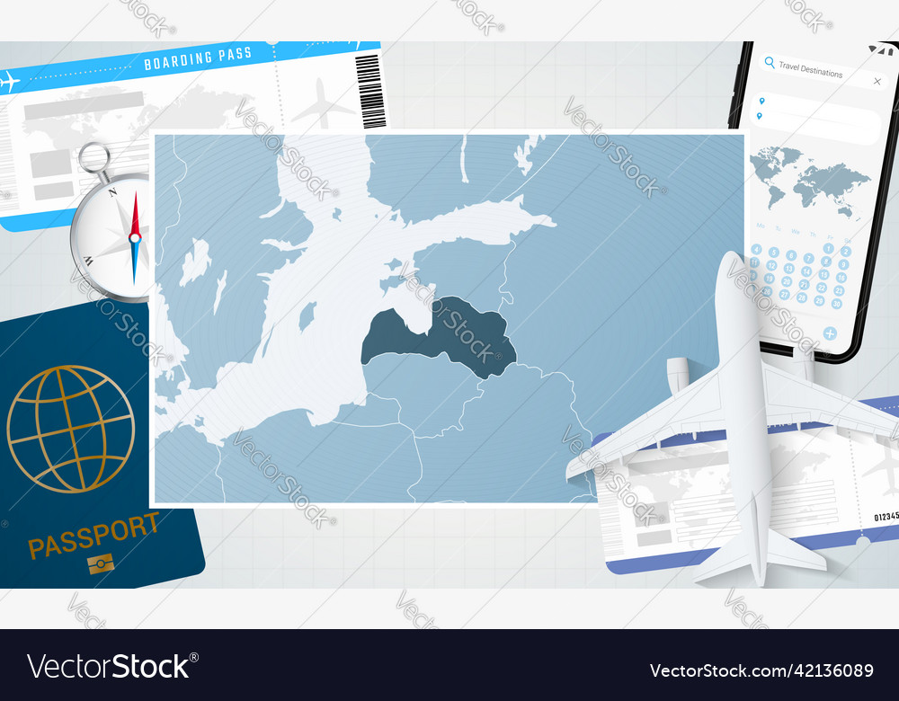 Journey to latvia with a map of background