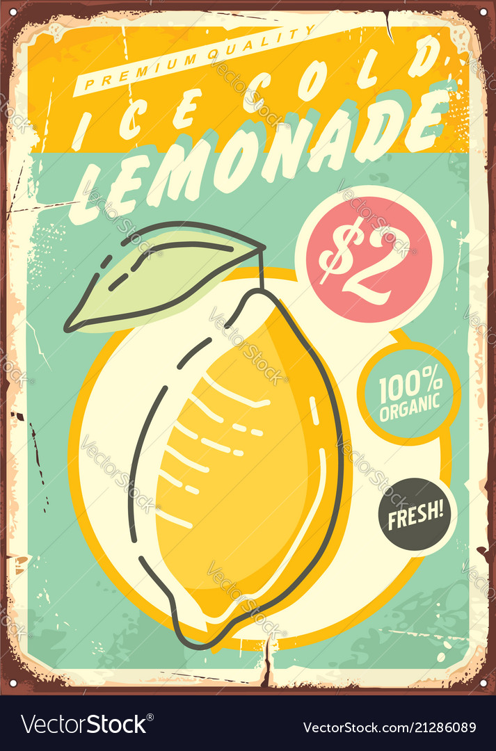 Lemonade Promotional Retro Poster Design Vector Image 