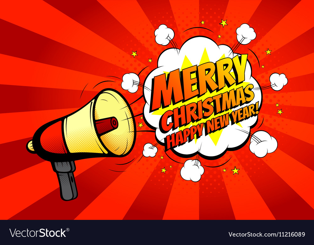 Merry christmas banner with loudspeaker