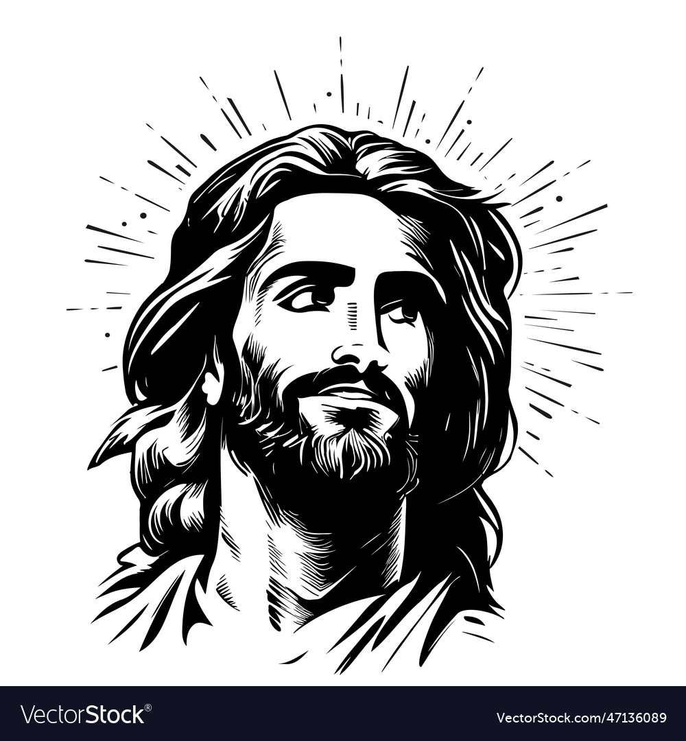 Portrait of jesus sketch hand drawn in doodle Vector Image