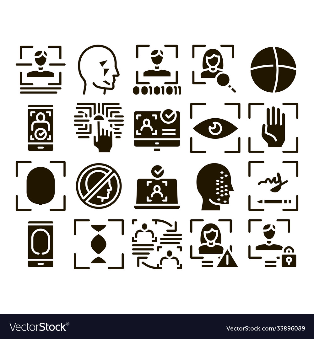 Recognition collection elements icons set vector image Recognition collection elements icons set