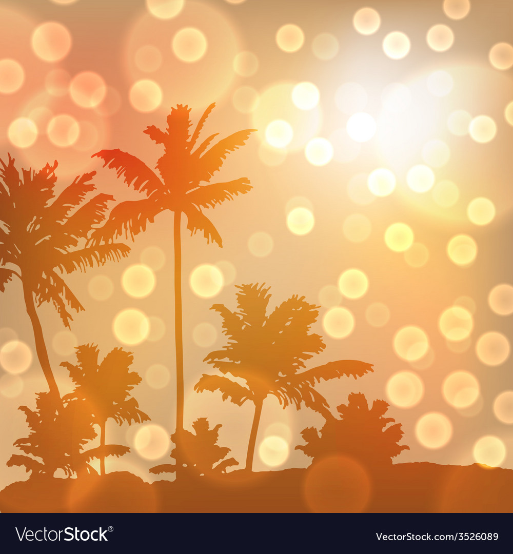 Sea sunset with island and palm trees