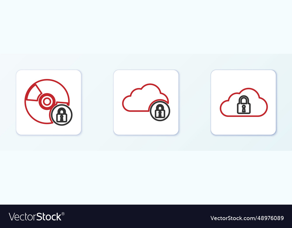 Set line cloud computing lock cd or dvd disk vector image Set line cloud computing lock cd or dvd disk