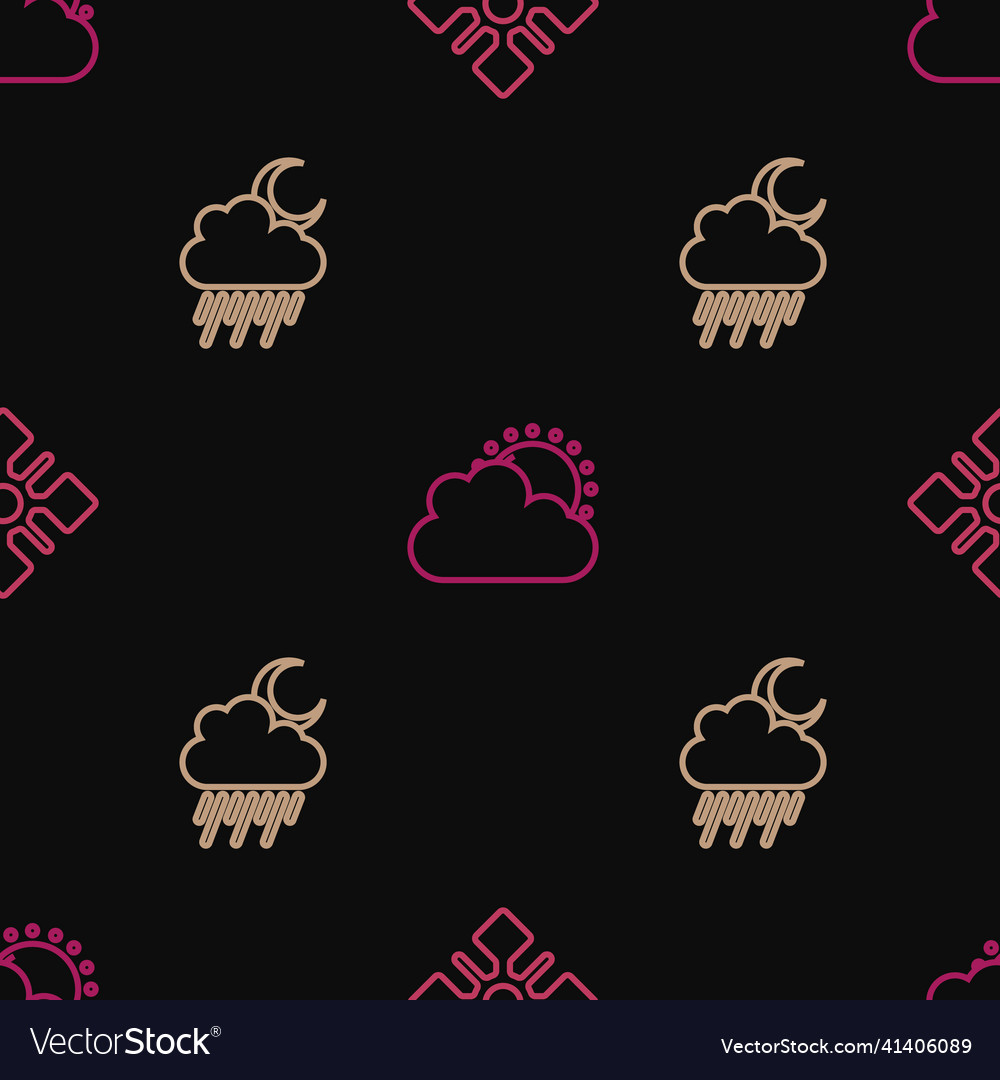 Set line snowflake cloud with rain and moon vector image Set line snowflake cloud with rain and moon