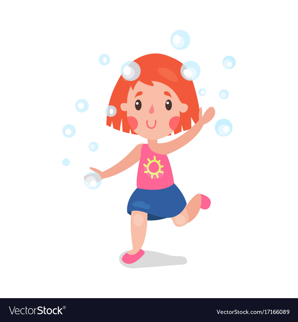 Sweet redhead cartoon little girl having fun Vector Image