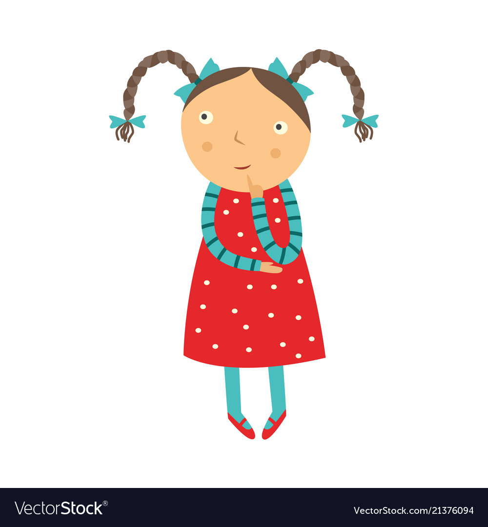 Cute Curious Little Girl With Pigtails Hairstyles Vector Image