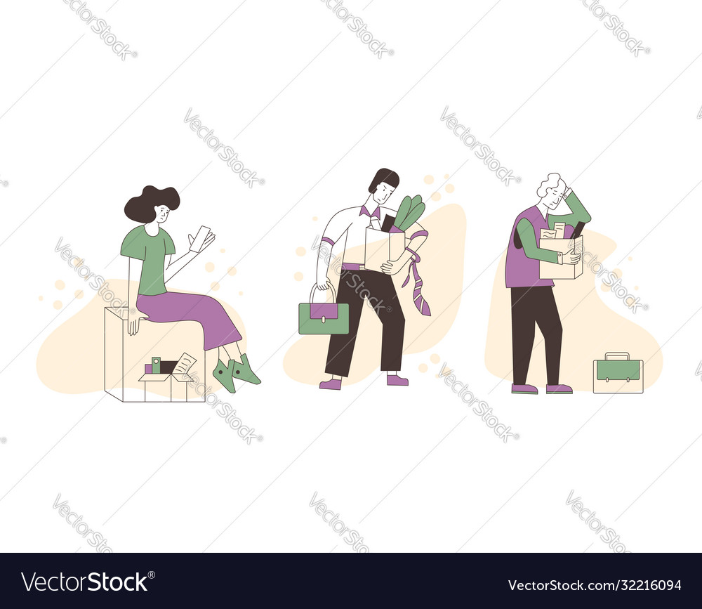 Dismissed chracters set fired office workers flat vector image Dismissed chracters set fired office workers flat