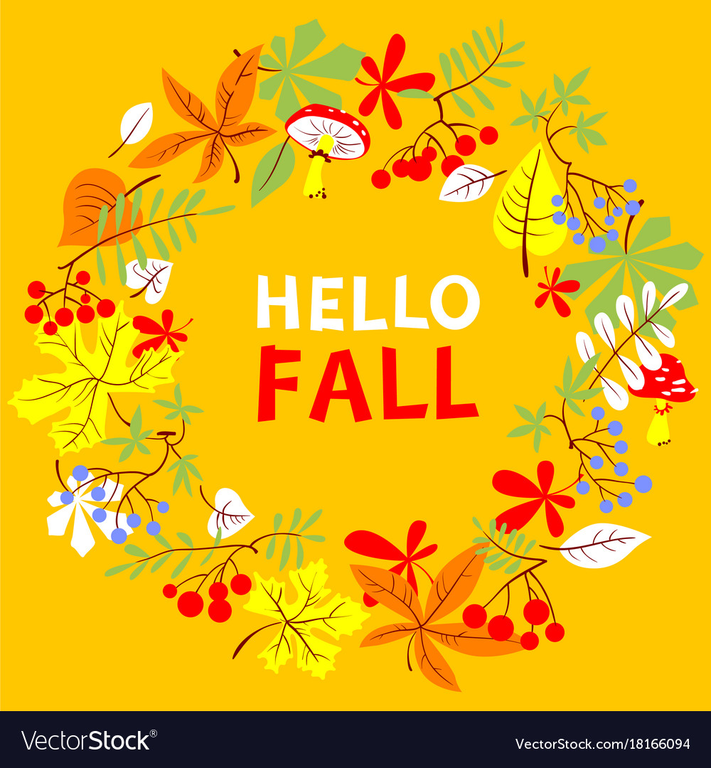 Fall season wreath autumn border with bright