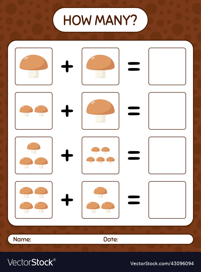 How many counting game with mushroom worksheet