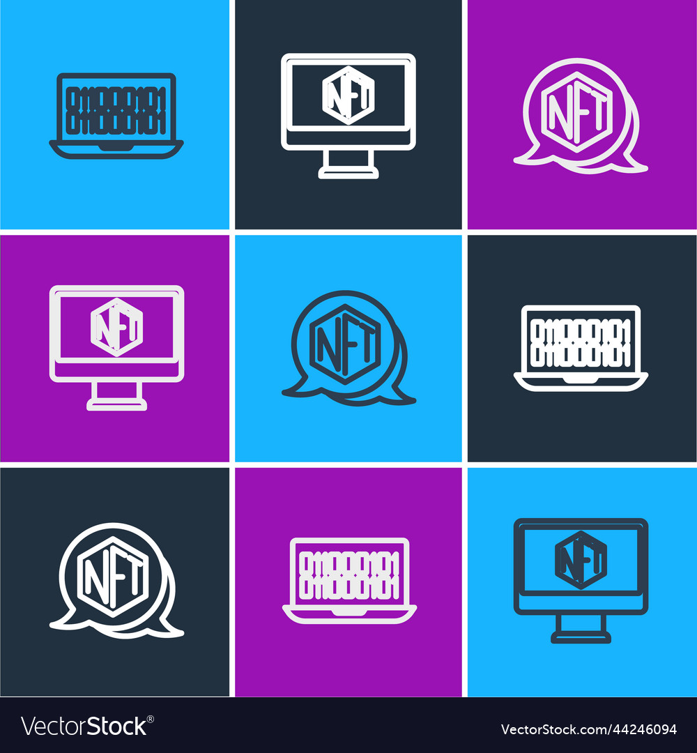 Set line binary code nft digital crypto art vector image Set line binary code nft digital crypto art