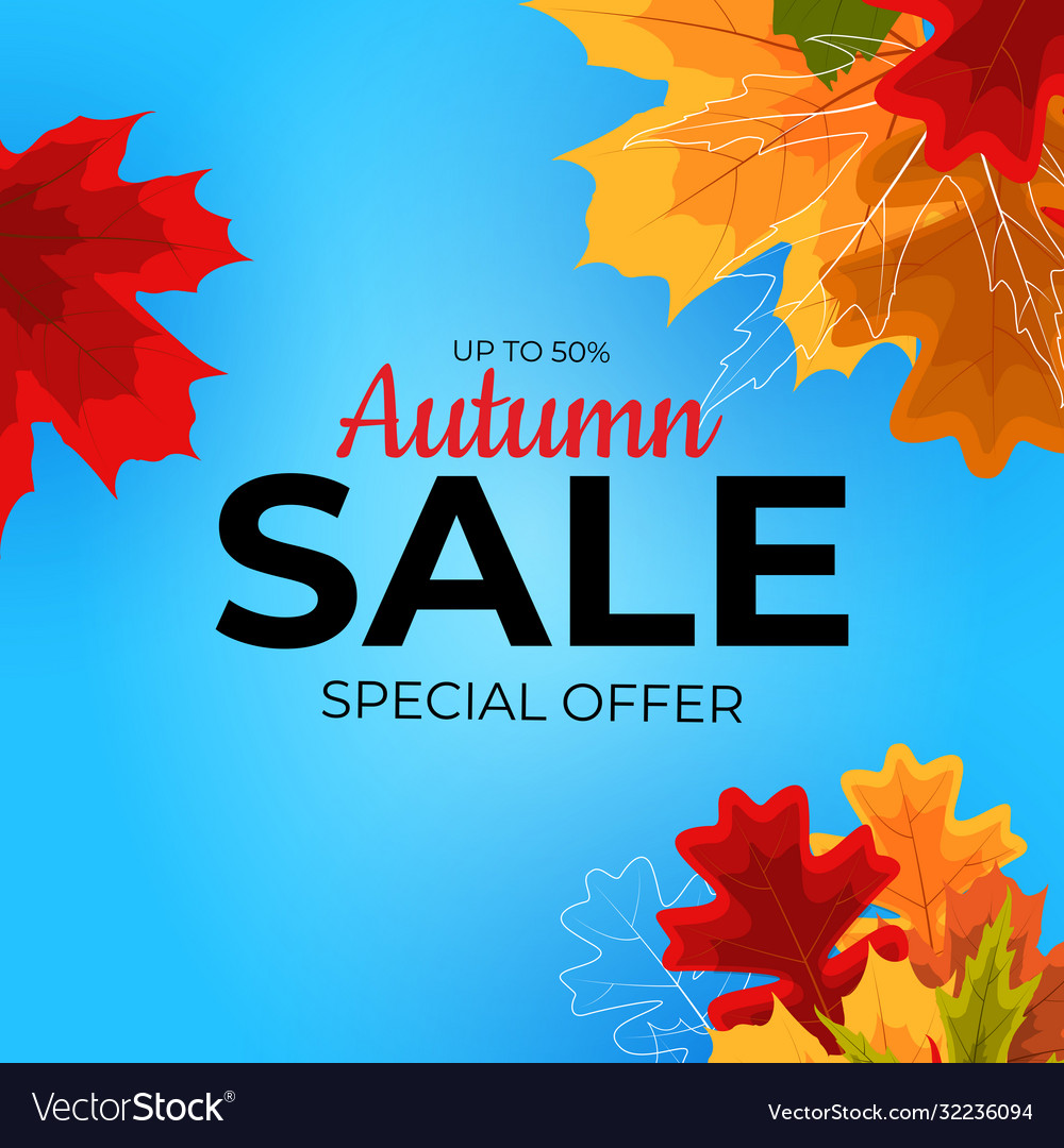Shiny autumn leaves sale banner business discount vector image Shiny autumn leaves sale banner business discount
