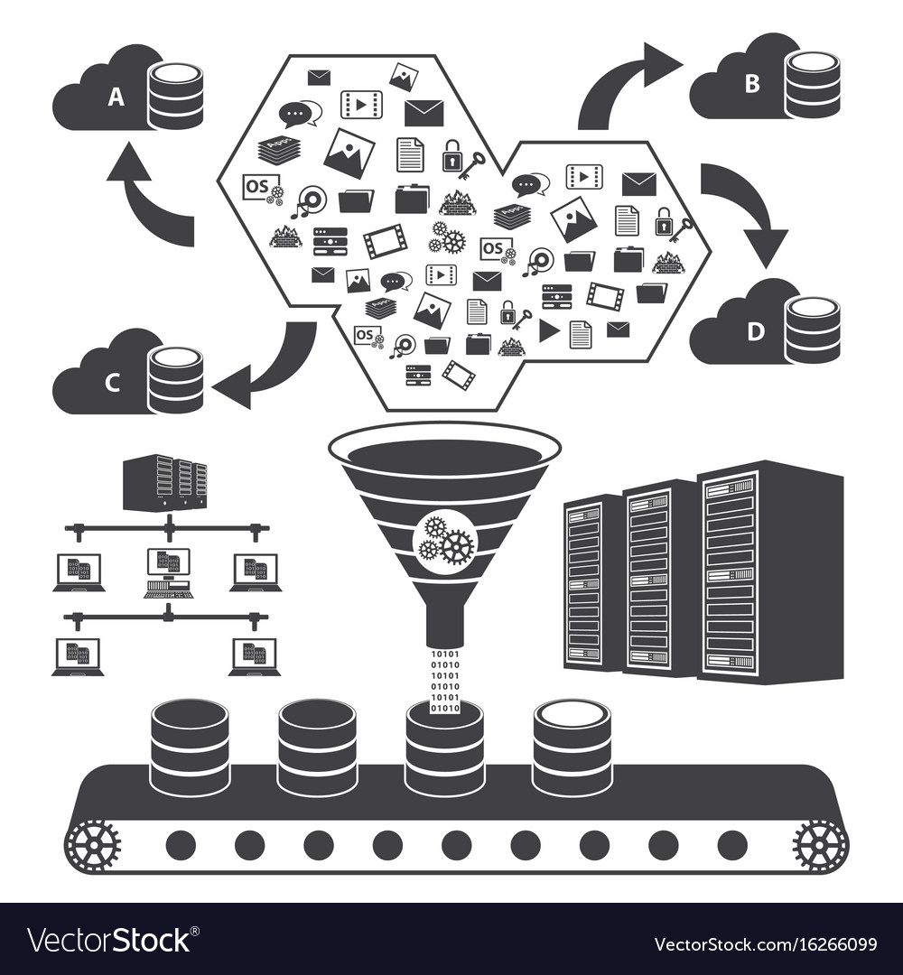 Big data icons set cloud computing concept