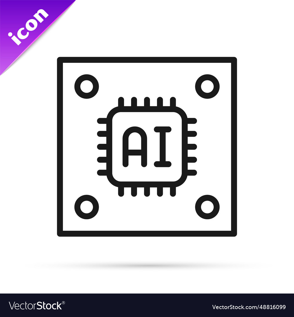 Black line computer processor with microcircuits vector image Black line computer processor with microcircuits