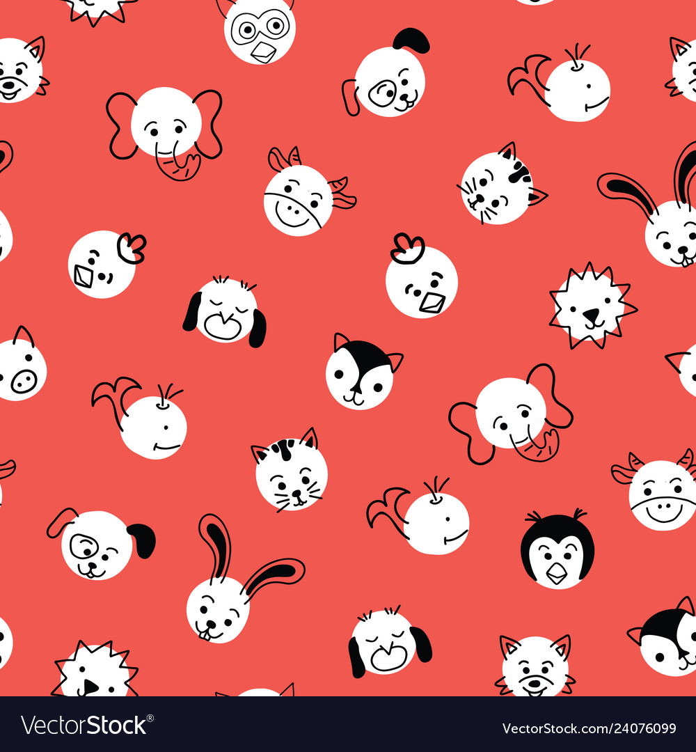 Cute kids doodle animal polka dots seamless vector image Cute kids doodle animal polka dots seamless