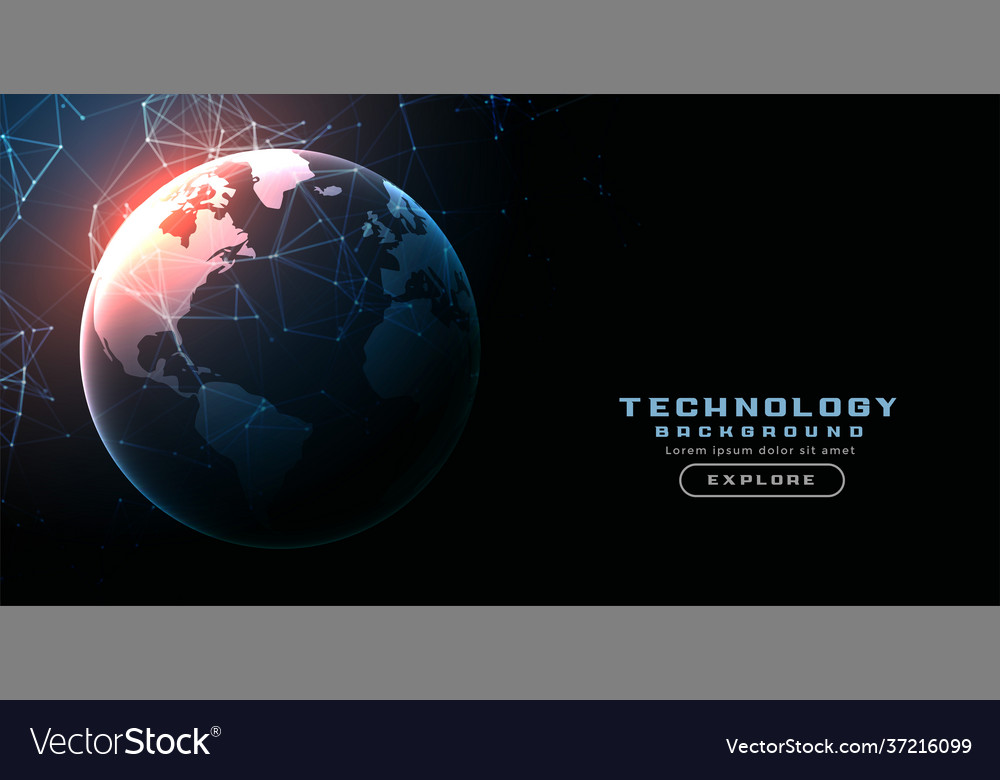 Digital technology earth network lines background vector image Digital technology earth network lines background
