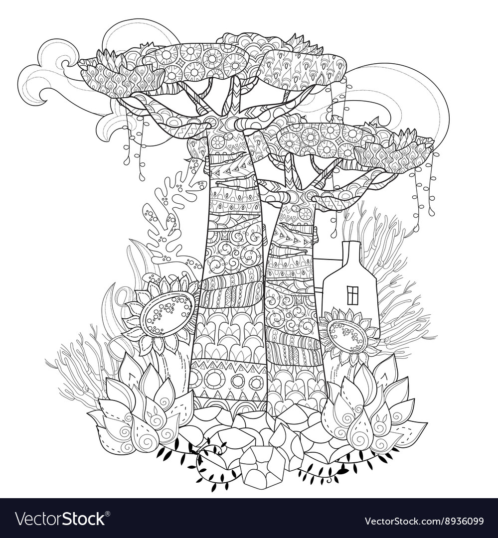 Hand gezeichnete doodle Umriss Baum dekoriert