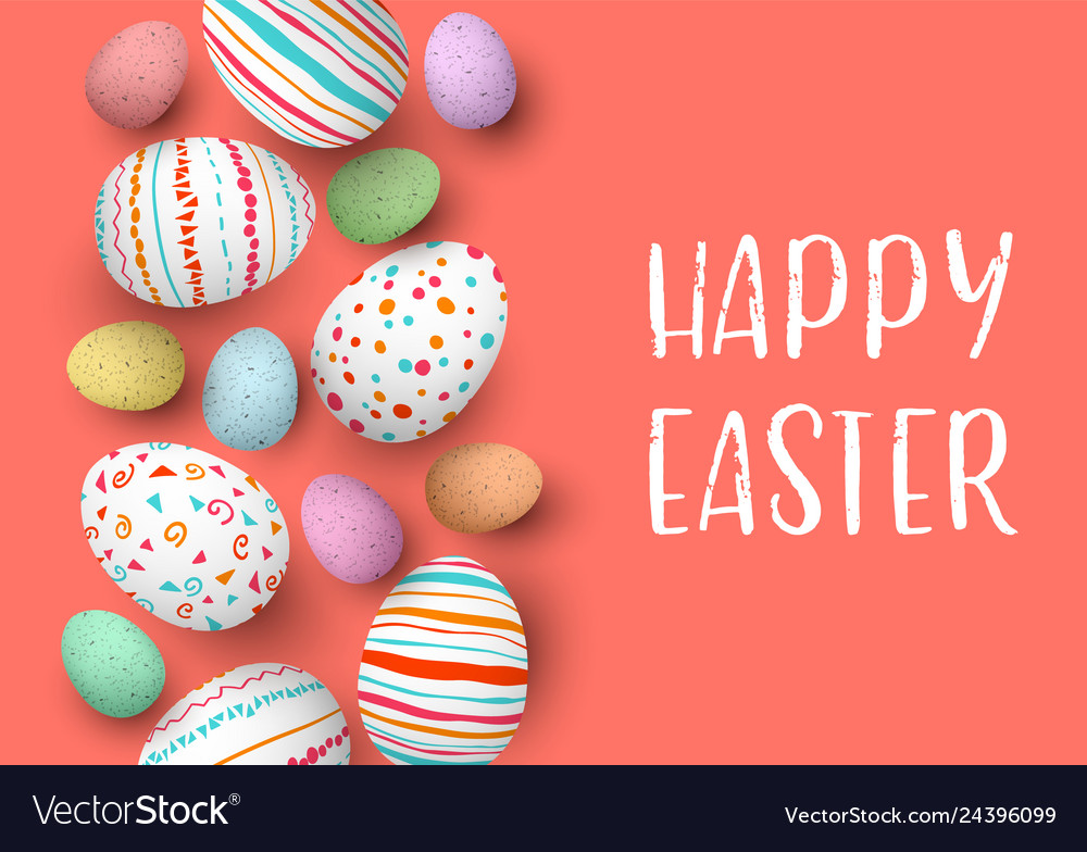 Happy easter eggs in a row with text colorful Vector Image