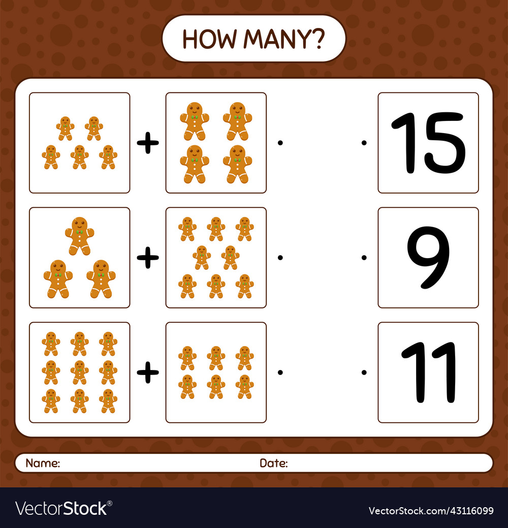 How many counting game with gingerbread cookie Vector Image How many counting game with gingerbread cookie