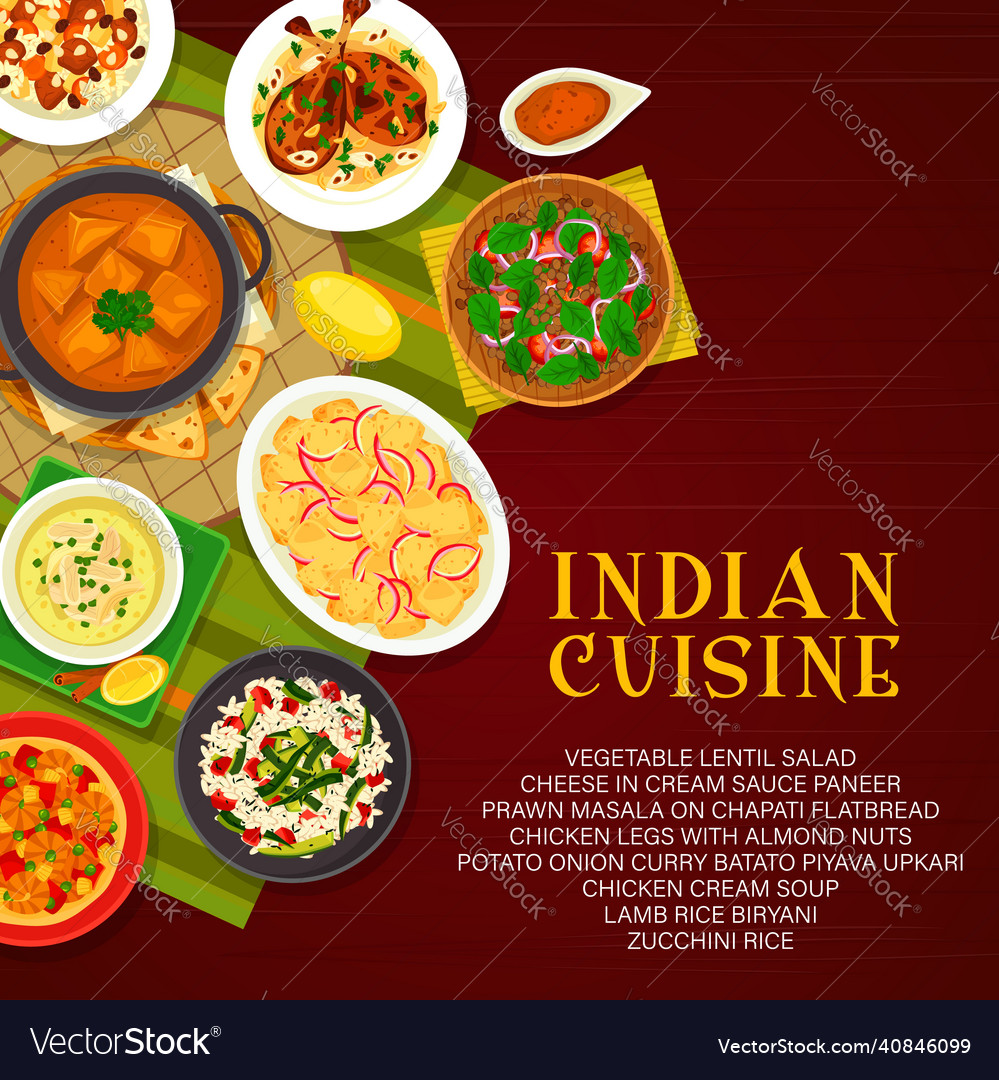 Indian cuisine menu cover india dishes Royalty Free Vector