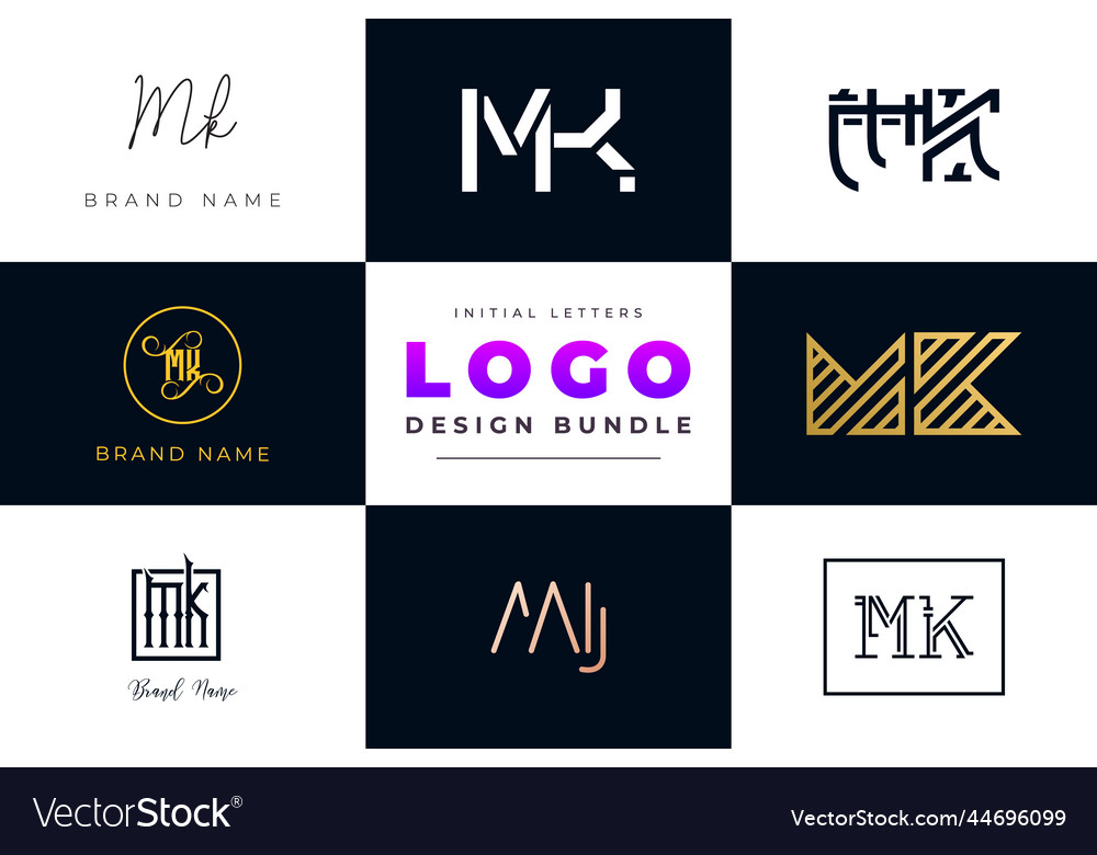 Initial letters mk logo design bundle